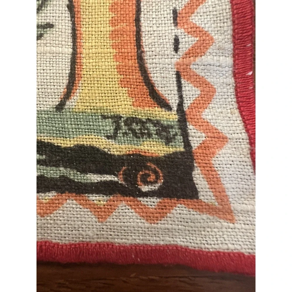 Vintage Tony Sarg Signed Linen Cocktail Napkin Couple Under Fruit Tree 8.5x 13.5